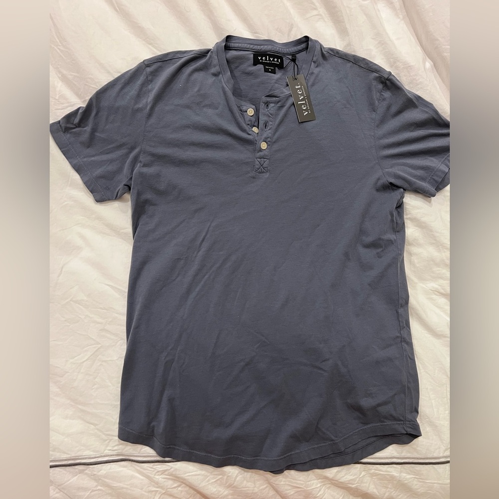 Brand new blue velvet Henley tshirt. Size small